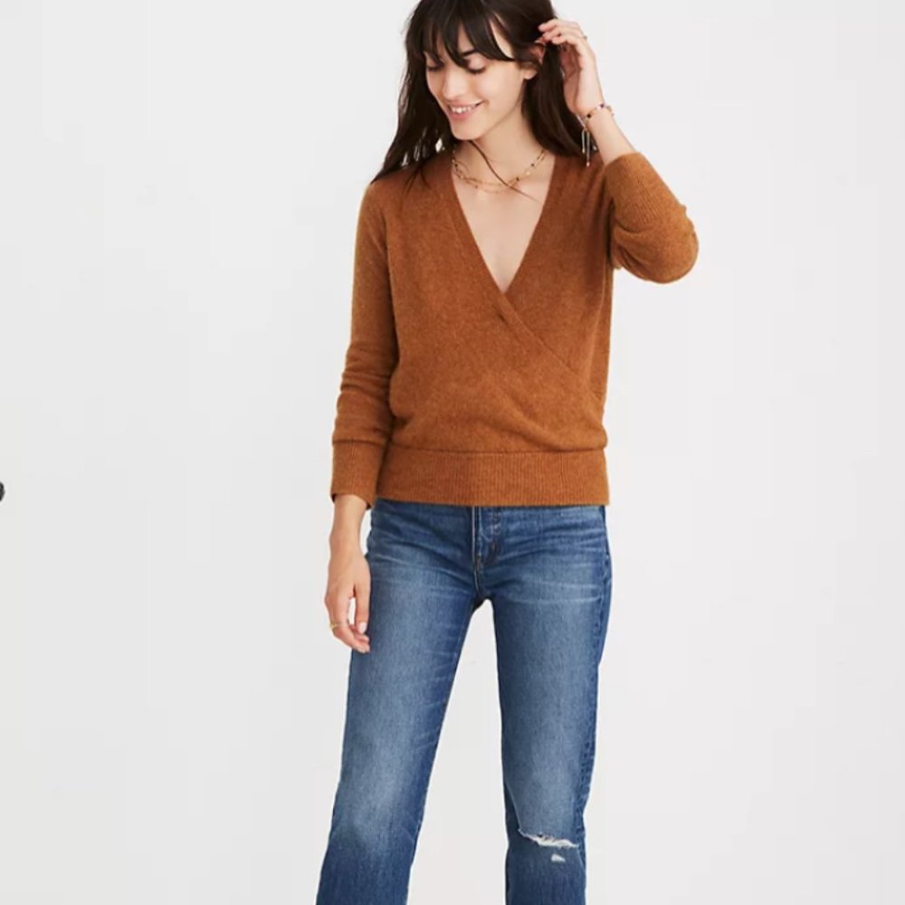 Madewell Wrap-Front Pullover Sweater Coziest Yarn